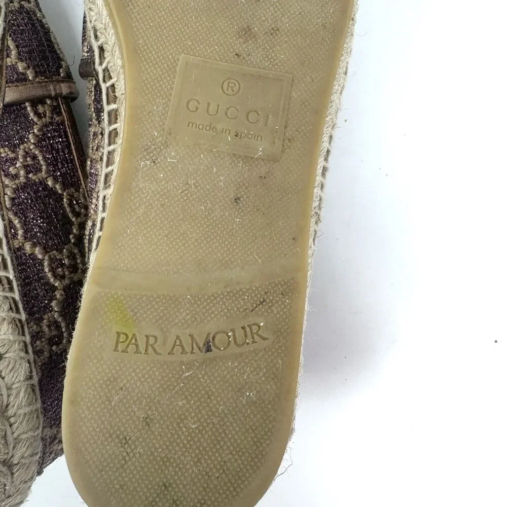 Gucci GG Logo Lurex Lamé Espadrilles Brown Beige Monogram Flats EU 37.5 US 7.5 - Picture 11 of 14